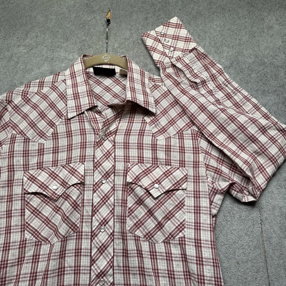 Vintage Champion Westerns Men's Shirt 15.5 Red Plaid Pearl Snap Long Sleeve
